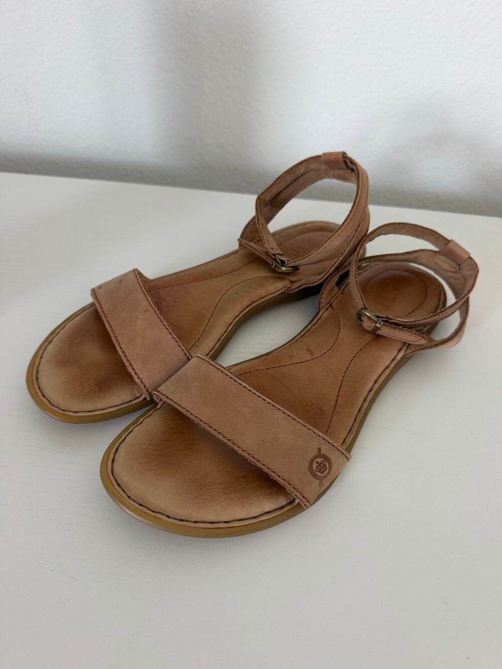 Born Womens Alice Flat Sandals Brown Leather Comfort Shoes Size 8.5